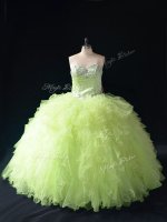 Romantic Yellow Green 15th Birthday Dress Sweet 16 and Quinceanera with Beading and Ruffles Sweetheart Sleeveless Lace Up