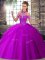 Purple Ball Gowns Beading and Pick Ups Quinceanera Dress Lace Up Tulle Sleeveless