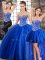 Sweetheart Sleeveless Brush Train Lace Up Quinceanera Dress Blue Tulle
