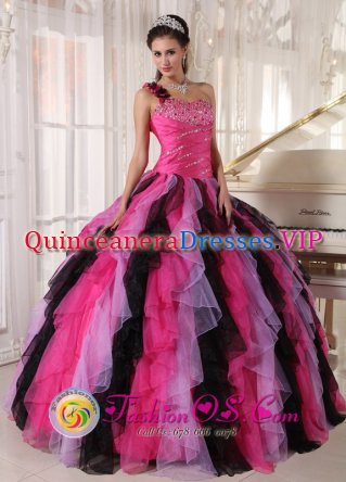 Millburn New Jersey/ NJ Beaded Decorate Bust and Ruched Bodice One Shoulder With puffy Ruffles For Quinceanera Dress ball gown