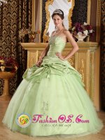 Luxurious Yellow Green Tulle and Taffeta For Strapless Quinceanera Dress With Beading Ball Gown IN Bellaire Texas/TX