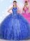 Admirable Halter Top Royal Blue Sleeveless Tulle Lace Up Vestidos de Quinceanera for Military Ball and Sweet 16 and Quinceanera