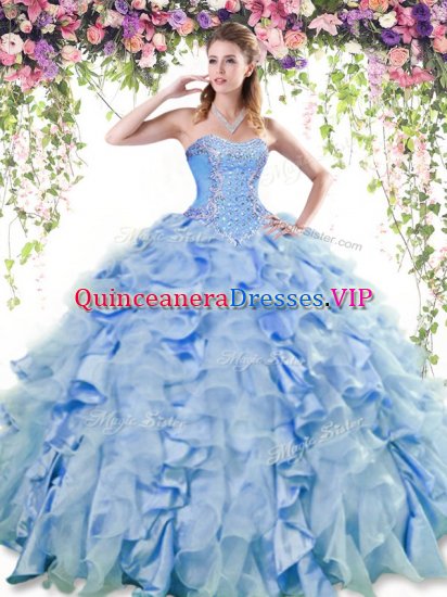 Sweetheart Sleeveless Organza and Taffeta Quinceanera Dresses Beading and Ruffles Lace Up - Click Image to Close