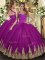 High Quality Fuchsia Lace Up Halter Top Appliques 15 Quinceanera Dress Tulle Sleeveless