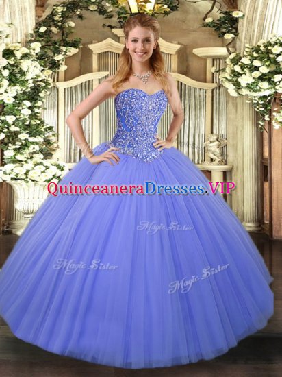 Floor Length Blue Military Ball Dresses For Women Tulle Sleeveless Beading - Click Image to Close