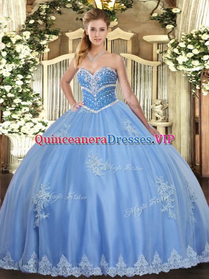 Floor Length Ball Gowns Sleeveless Blue Sweet 16 Dresses Lace Up - Click Image to Close