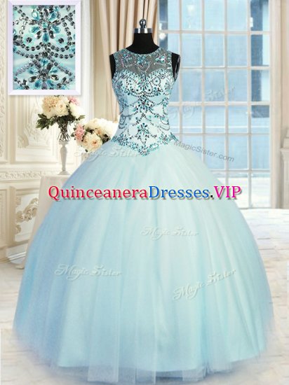 On Sale Scoop Light Blue Sleeveless Tulle Lace Up Quinceanera Dresses for Military Ball and Sweet 16 and Quinceanera - Click Image to Close
