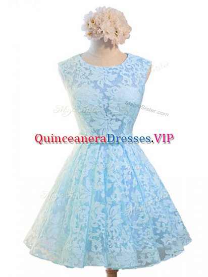 Light Blue Quinceanera Dama Dress Prom and Party and Wedding Party with Belt Scoop Sleeveless Lace Up - Click Image to Close