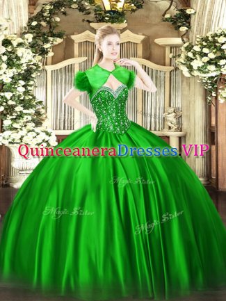 Popular Green 15 Quinceanera Dress Military Ball and Sweet 16 and Quinceanera with Beading Sweetheart Sleeveless Lace Up