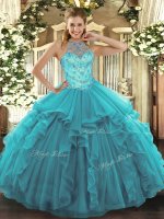 Organza Sleeveless Floor Length Sweet 16 Quinceanera Dress and Beading and Embroidery and Ruffles(SKU SJQDDT1282002-2BIZ)