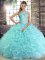 Aqua Blue Scoop Lace Up Beading Sweet 16 Dresses Sleeveless