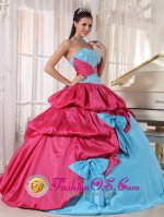Burgdorf Germany Sweetheart Neckline With Brand New Style Aqua Blue and Hot Pink Quinceanera Dress in pick ups and bowknot