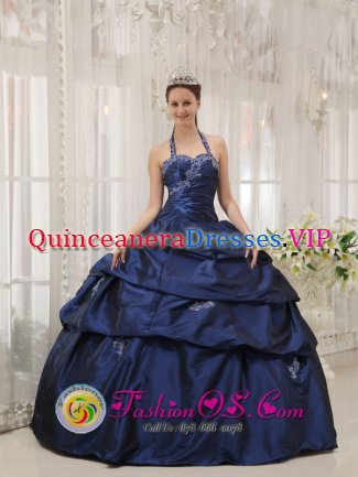 Wallkill NY Appliques Decorate Halter and sweetheart Simple Navy Blue Quinceanera Dress For Taffeta Ball Gown