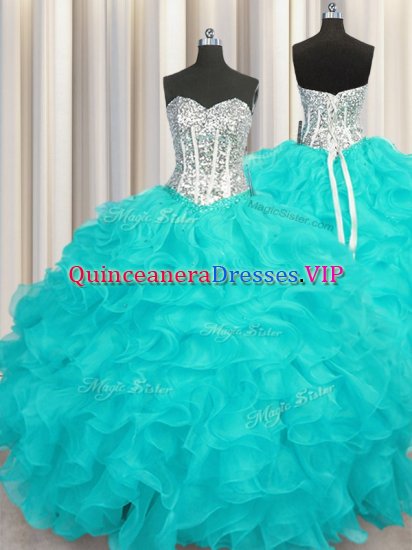 Dynamic Floor Length Ball Gowns Sleeveless Aqua Blue Sweet 16 Quinceanera Dress Lace Up - Click Image to Close