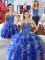 Exceptional Three Piece Floor Length Lace Up 15th Birthday Dress Blue for Military Ball and Sweet 16 and Quinceanera with Beading