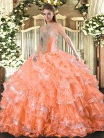 Romantic Ball Gowns Ball Gown Prom Dress Orange Red Sweetheart Organza Sleeveless Floor Length Lace Up