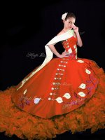 Rust Red Taffeta Lace Up V-neck Sleeveless Quinceanera Gowns Brush Train Embroidery and Ruffles(SKU XBQD039-9BIZ)