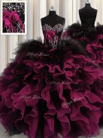 Sweetheart Sleeveless Sweet 16 Quinceanera Dress Floor Length Beading and Ruffles Red And Black Organza and Tulle