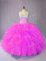 Floor Length Lilac Sweet 16 Dresses Sweetheart Sleeveless Lace Up