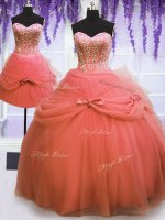 Super Three Piece Floor Length Watermelon Red Quinceanera Gowns Sweetheart Sleeveless Lace Up