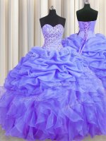 Lavender Ball Gowns Sweetheart Sleeveless Organza Floor Length Lace Up Beading and Ruffles and Pick Ups Sweet 16 Quinceanera Dress(SKU PSSW0439-9BIZ)