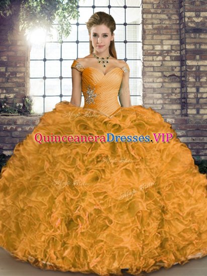 New Style Orange Off The Shoulder Neckline Beading and Ruffles Sweet 16 Dresses Sleeveless Lace Up - Click Image to Close