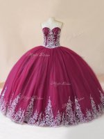 Free and Easy Burgundy Lace Up Sweetheart Embroidery Quince Ball Gowns Tulle Sleeveless