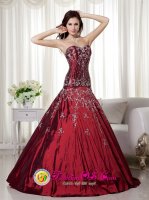 Indiana Indiana/IN Gorgeous Wine Red A-line Sweetheart Floor length Taffeta Beading and Embroidery Prom Dress