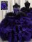 Sleeveless Floor Length Beading and Ruffles Lace Up Quinceanera Gowns with Black And Purple
