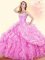 Free and Easy Pick Ups Rose Pink Sleeveless Organza Lace Up Sweet 16 Dresses for Military Ball and Sweet 16 and Quinceanera