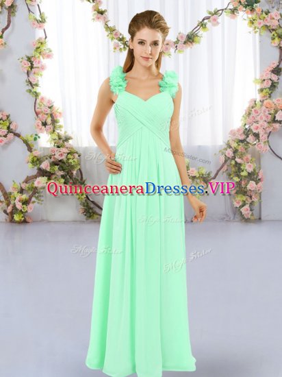 Sumptuous Floor Length Empire Sleeveless Apple Green Dama Dress Lace Up - Click Image to Close