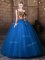 Sophisticated One Shoulder Blue Sleeveless Pattern Floor Length Sweet 16 Dress