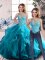 Aqua Blue Two Pieces Scoop Sleeveless Tulle Floor Length Lace Up Beading and Ruffles Quinceanera Gowns