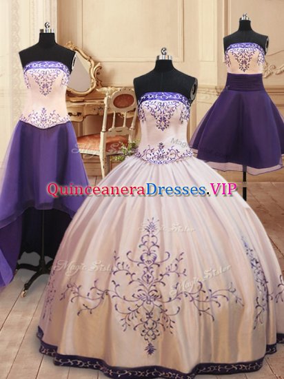 Fantastic Four Piece White Zipper Quinceanera Gown Beading and Embroidery Sleeveless Floor Length - Click Image to Close