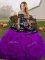 Amazing Off The Shoulder Sleeveless Quinceanera Dresses Floor Length Embroidery and Ruffles Black And Purple Tulle