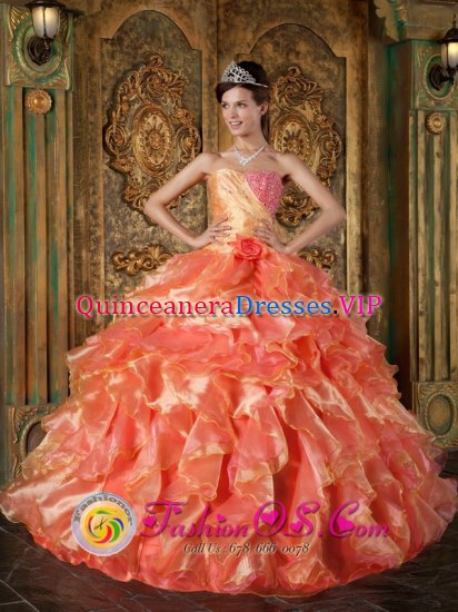 Beading and Ruffles Salcedo Dominican Republic Cheap Orange Quinceanera Dress For In New York Sweetheart Strapless Ball Gown - Click Image to Close