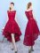 Dazzling A-line Quinceanera Court Dresses Burgundy Scoop Lace Sleeveless High Low Zipper