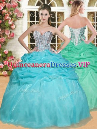 Trendy Sleeveless Beading and Pick Ups Lace Up 15 Quinceanera Dress