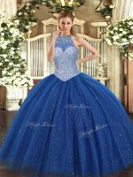 Affordable Royal Blue Tulle Lace Up Sweet 16 Dresses Sleeveless Floor Length Beading(SKU SJQDDT1054002-1BIZ)