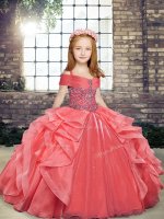 Coral Red Sleeveless Organza Lace Up Pageant Gowns For Girls for Party and Military Ball and Wedding Party