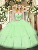 Tulle Sweetheart Sleeveless Lace Up Beading and Ruffled Layers Quinceanera Gowns in Yellow Green
