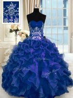 Simple Navy Blue Sweetheart Lace Up Beading and Appliques and Ruffles Quinceanera Dresses Sleeveless