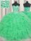 Vintage Visible Boning Green Organza Lace Up Ball Gown Prom Dress Sleeveless Floor Length Beading and Ruffles