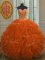 Sumptuous Orange Red Ball Gowns Sweetheart Sleeveless Organza Floor Length Lace Up Beading and Ruffles Quince Ball Gowns