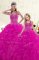 Fuchsia 15th Birthday Dress Military Ball and Sweet 16 and Quinceanera with Beading and Ruffles Sweetheart Sleeveless Lace Up