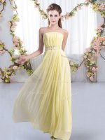 Yellow Dama Dress Wedding Party with Beading Strapless Sleeveless Sweep Train Lace Up