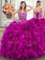 Fabulous Brush Train Ball Gowns Womens Party Dresses Fuchsia Sweetheart Organza Sleeveless Lace Up(SKU PSSW0379MT-2BIZ)