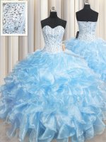 Light Blue Sweetheart Neckline Beading and Ruffles 15 Quinceanera Dress Sleeveless Lace Up