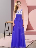 Admirable Blue Chiffon Backless Vestidos de Damas Sleeveless Floor Length Appliques(SKU BMT0370-13BIZ)