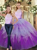 Luxurious Multi-color Quinceanera Gown Military Ball and Sweet 16 and Quinceanera with Ruffles High-neck Sleeveless Backless